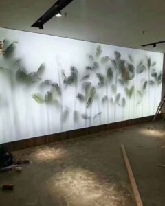 Led backlit stretch fabric biome printed wall light- newon