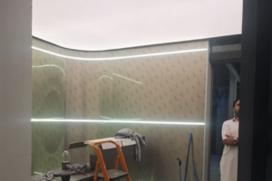 Completed warm white backlit Barrisol stretch fabric ceiling Newon