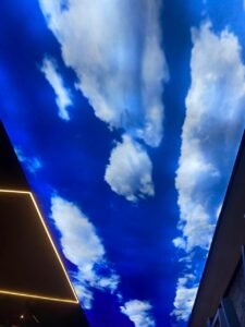 Day themed cloudy blue sky backlit barristol stretch ceiling Newon Islamabad