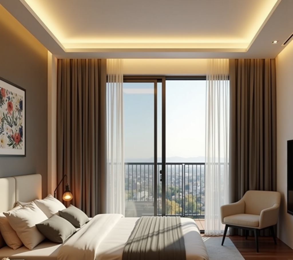 Modern Pakistani living room with warm LED lighting