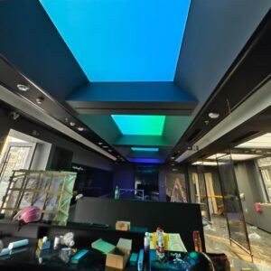 Led rgb dynamic backlited white plain stretch fabric ceiling amd wall panel light