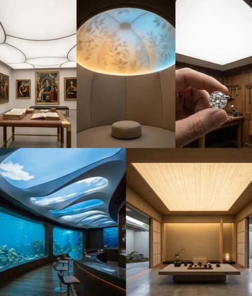Newon provides every type of stretch fabric luminous ceiling and panel lighting — dropped, oval, round, square, and custom shapes — for any space, from bars and cafes to offices and luxury homes.